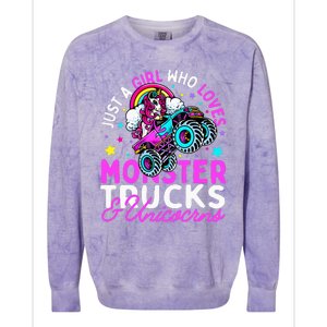 Just a  Who Loves Monster Trucks and Unicornsx Colorblast Crewneck Sweatshirt