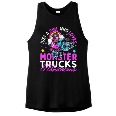 Just a  Who Loves Monster Trucks and Unicornsx Ladies PosiCharge Tri-Blend Wicking Tank