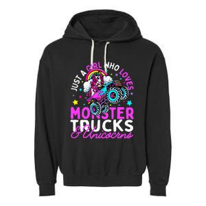 Just a  Who Loves Monster Trucks and Unicornsx Garment-Dyed Fleece Hoodie