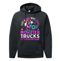 Just a  Who Loves Monster Trucks and Unicornsx Performance Fleece Hoodie