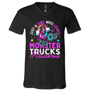 Just a  Who Loves Monster Trucks and Unicornsx V-Neck T-Shirt