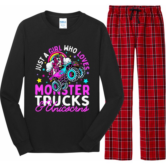 Just a  Who Loves Monster Trucks and Unicornsx Long Sleeve Pajama Set