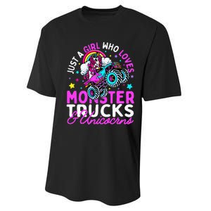 Just a  Who Loves Monster Trucks and Unicornsx Performance Sprint T-Shirt