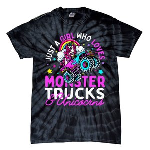 Just a  Who Loves Monster Trucks and Unicornsx Tie-Dye T-Shirt