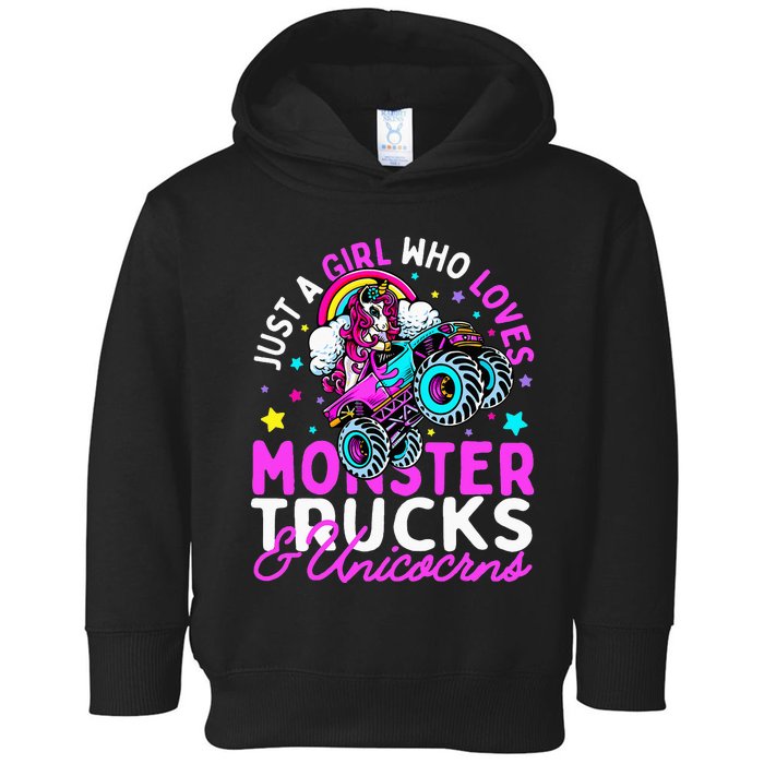 Just a  Who Loves Monster Trucks and Unicornsx Toddler Hoodie