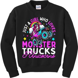 Just a  Who Loves Monster Trucks and Unicornsx Kids Sweatshirt