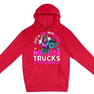 Just a  Who Loves Monster Trucks and Unicornsx Premium Pullover Hoodie