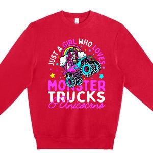 Just a  Who Loves Monster Trucks and Unicornsx Premium Crewneck Sweatshirt