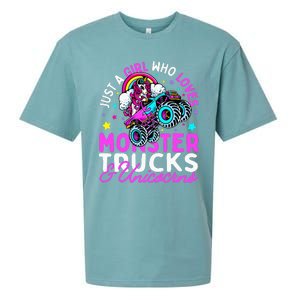 Just a  Who Loves Monster Trucks and Unicornsx Sueded Cloud Jersey T-Shirt