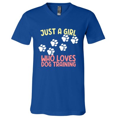 Just A Who Loves Dog Training Dog Trainer Gift V-Neck T-Shirt