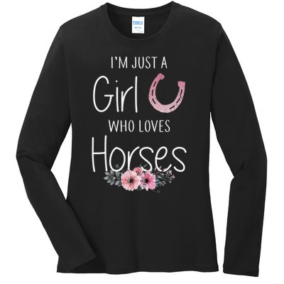 Just A  Who Loves Horses Horse Lover Cute Ladies Long Sleeve Shirt