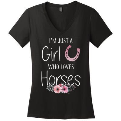 Just A  Who Loves Horses Horse Lover Cute Women's V-Neck T-Shirt