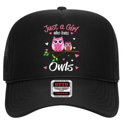 Just A  Who Loves Owls High Crown Mesh Back Trucker Hat