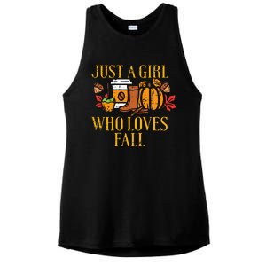 Just A Who Loves Fall Pumpkin Spice Leaves Autumn Ladies PosiCharge Tri-Blend Wicking Tank