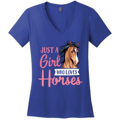 Just A Who Loves Horses Cute Horseback Riding Lesson Gift Women's V-Neck T-Shirt