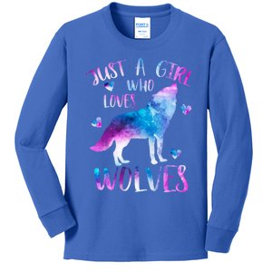 Just A Who Loves Wolves Watercolor Cute Wolf Love Gift Kids Long Sleeve Shirt