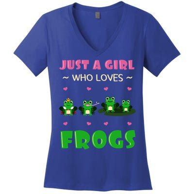 Just A Who Loves Frogs Toad Amphibian Froggy Gift Idea Gift Women's V-Neck T-Shirt
