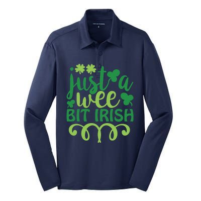 Just A Wee Bit Irish St Pattricks Day Silk Touch Performance Long Sleeve Polo