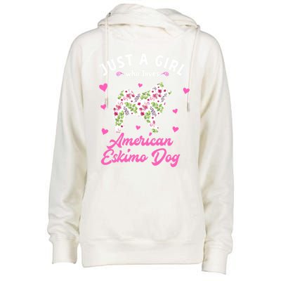 Just A Who Loves American Eskimo Dog Gift Womens Funnel Neck Pullover Hood