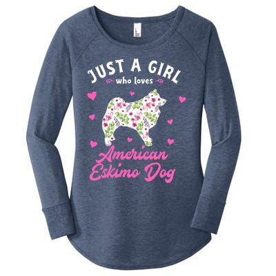 Just A Who Loves American Eskimo Dog Gift Women's Perfect Tri Tunic Long Sleeve Shirt