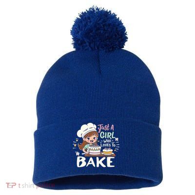 Just A Who Loves To Bake Cute Baking Graphic Cool Gift Pom Pom 12in Knit Beanie