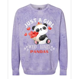 Just A Who Loves Pandas Valentines Day Panda Bear Funny Gift Cute Gift Colorblast Crewneck Sweatshirt