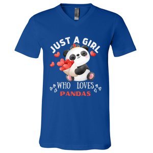 Just A Who Loves Pandas Valentines Day Panda Bear Funny Gift Cute Gift V-Neck T-Shirt