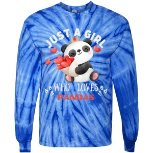 Just A Who Loves Pandas Valentines Day Panda Bear Funny Gift Cute Gift Tie-Dye Long Sleeve Shirt