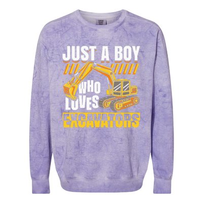 Just A Who Loves Excavators Construction Vehicle Funny Colorblast Crewneck Sweatshirt