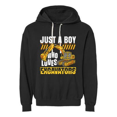 Just A Who Loves Excavators Construction Vehicle Funny Garment-Dyed Fleece Hoodie