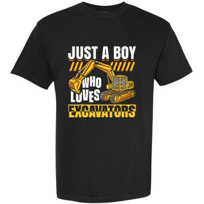 Just A Who Loves Excavators Construction Vehicle Funny Garment-Dyed Heavyweight T-Shirt