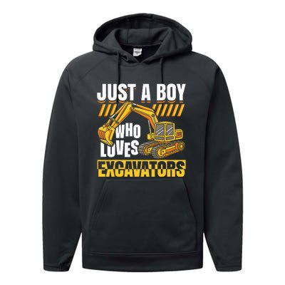 Just A Who Loves Excavators Construction Vehicle Funny Performance Fleece Hoodie