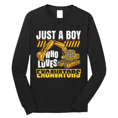 Just A Who Loves Excavators Construction Vehicle Funny Long Sleeve Shirt