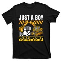 Just A Who Loves Excavators Construction Vehicle Funny T-Shirt