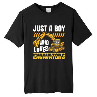 Just A Who Loves Excavators Construction Vehicle Funny Tall Fusion ChromaSoft Performance T-Shirt