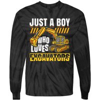 Just A Who Loves Excavators Construction Vehicle Funny Tie-Dye Long Sleeve Shirt