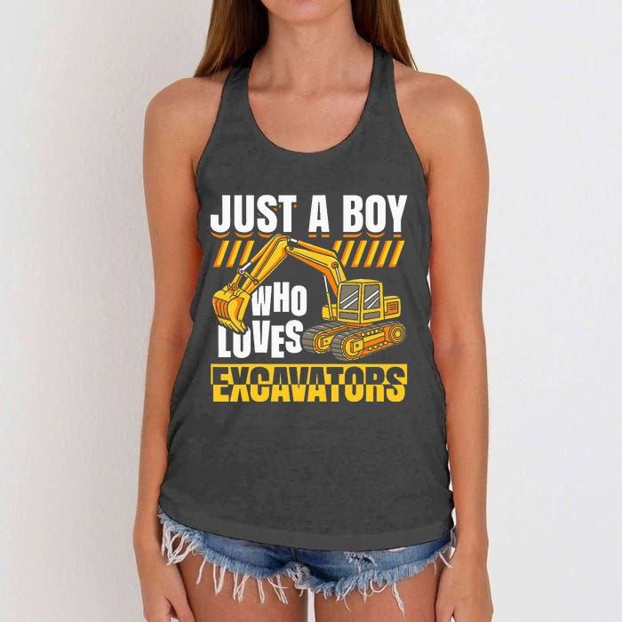 Just A Who Loves Excavators Construction Vehicle Funny Women's Knotted Racerback Tank