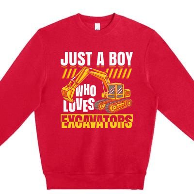 Just A Who Loves Excavators Construction Vehicle Funny Premium Crewneck Sweatshirt