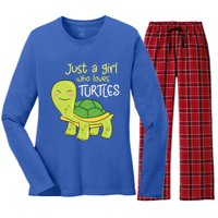 Just A Who Loves Turtles Sea Turtle Gift Women's Long Sleeve Flannel Pajama Set 