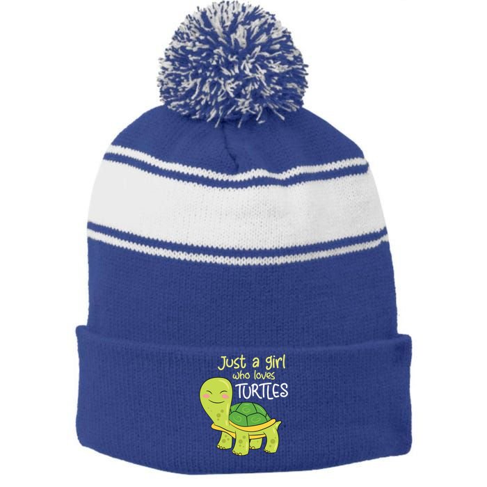 Just A Who Loves Turtles Sea Turtle Gift Stripe Pom Pom Beanie