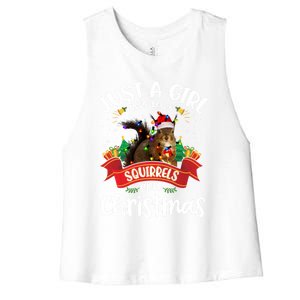 Just A Who Loves Squirrels And Christmas Santa Hat Light Meaningful Gift Women's Racerback Cropped Tank