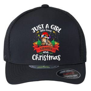 Just A Who Loves Giraffes And Christmas Santa Hat Lights Gift Flexfit Unipanel Trucker Cap