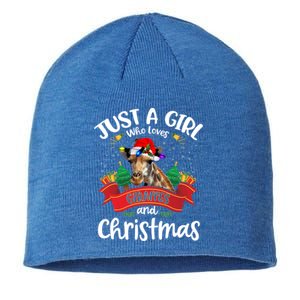 Just A Who Loves Giraffes And Christmas Santa Hat Lights Gift Sustainable Beanie