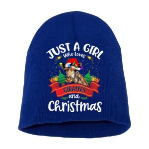 Just A Who Loves Giraffes And Christmas Santa Hat Lights Gift Short Acrylic Beanie