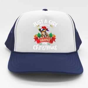 Just A Who Loves Giraffes And Christmas Santa Hat Lights Gift Trucker Hat