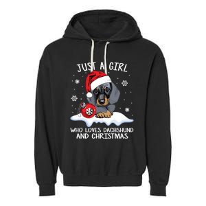 Just A Who Loves Dachshund And Christmas Dachshund Xmas Gift Garment-Dyed Fleece Hoodie