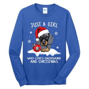 Just A Who Loves Dachshund And Christmas Dachshund Xmas Gift Tall Long Sleeve T-Shirt