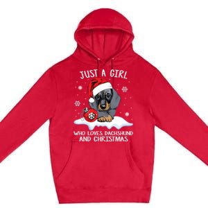 Just A Who Loves Dachshund And Christmas Dachshund Xmas Gift Premium Pullover Hoodie