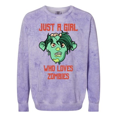 Just A Who Loves Zombies Gift Zombie Face Gift Colorblast Crewneck Sweatshirt