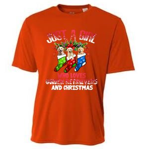 Just A Who Loves Golden Retrievers And Christmas Cool Gift Cooling Performance Crew T-Shirt